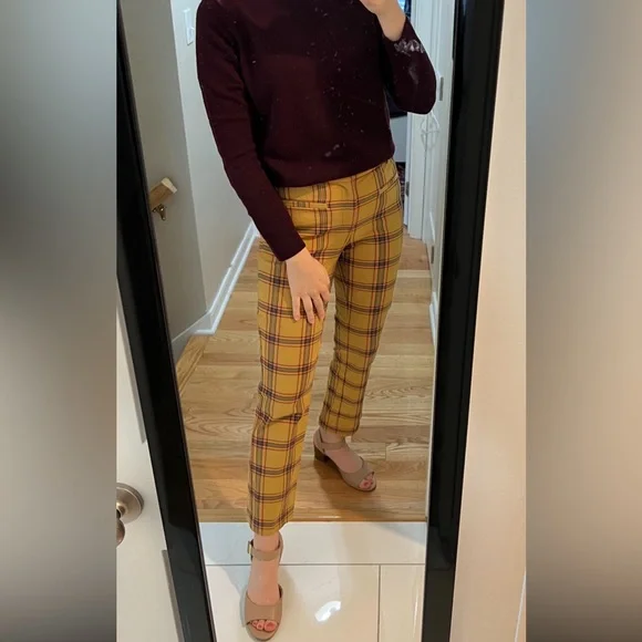 Anthropologie Maeve Yellow Plaid Trousers - Picture 3 of 6
